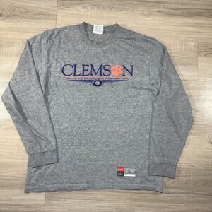 Vintage Nike Clemson Tigers NCAA Long Sleeve T-Shirt Large Gray Paw‎ Print